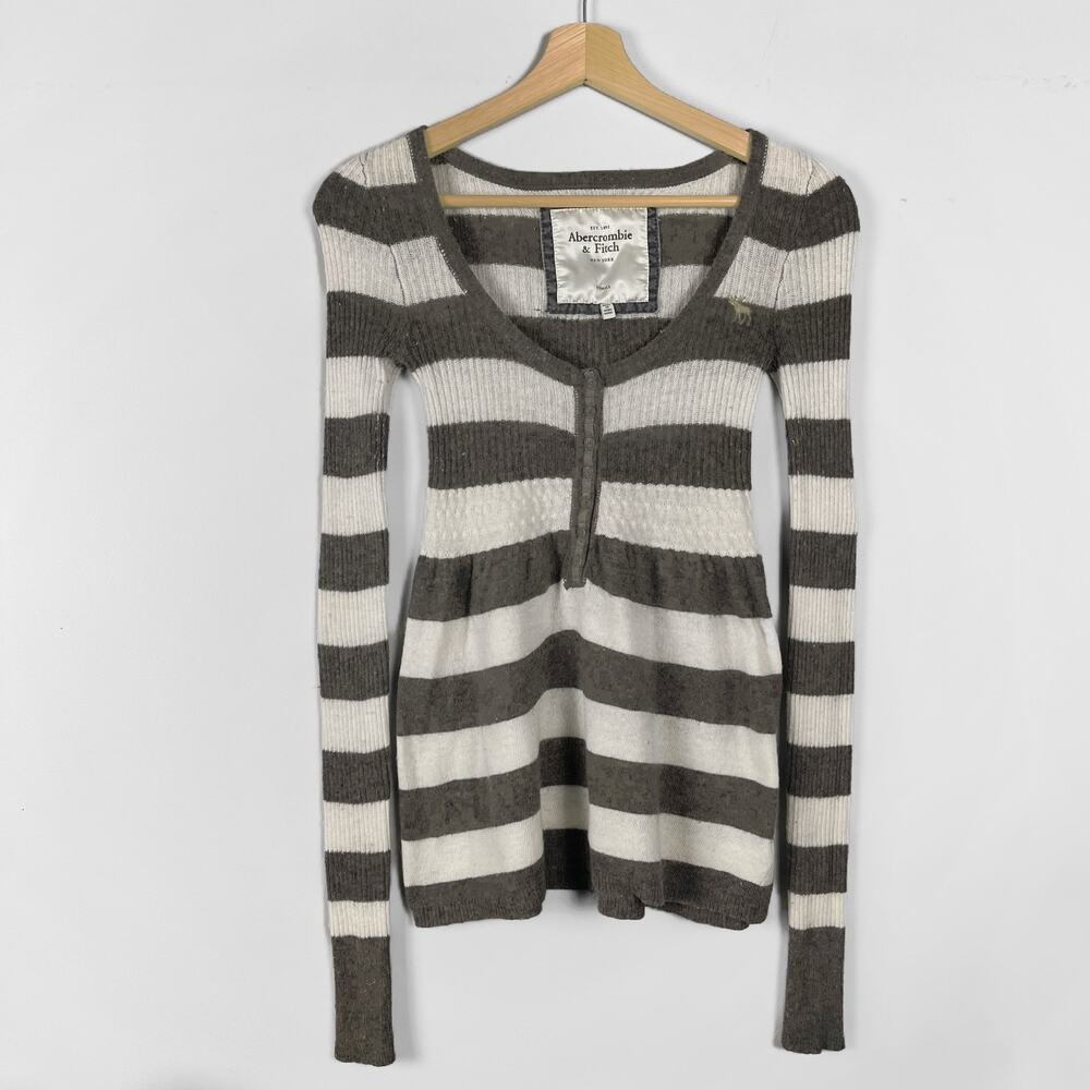 Vintage Abercrombie & Fitch Henley Babydoll Striped Sweater Bella Swan Y2K